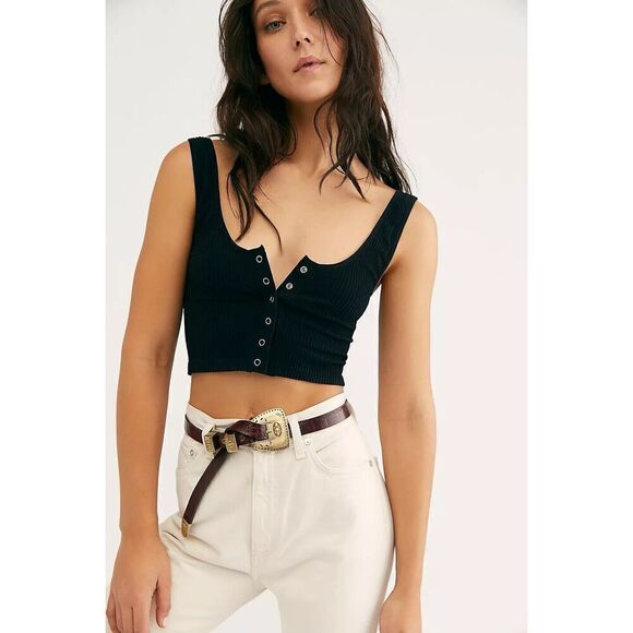 Free People Hailey's Henly Brami In Black Women's Size XS/S Ribbed - Picture 1 of 6